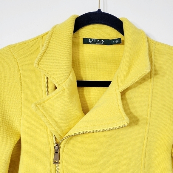Lauren Ralph Lauren Yellow Asymmetrical Moto Jacket Size Small - Picture 7 of 10